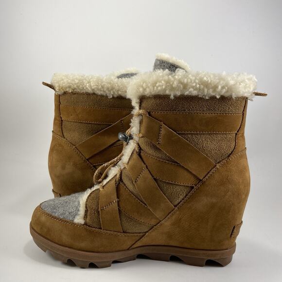 Sorel Joan of Arcric Wedge II Cozy Boots Womens Size 9 Tan Suede Lace Up Booties - Picture 4 of 11
